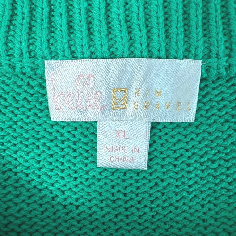 Belle by Kim Gravel Sweater Size XL Green Shaker Knit Crew Neck Pullover A674069 - Picture 3 of 8
